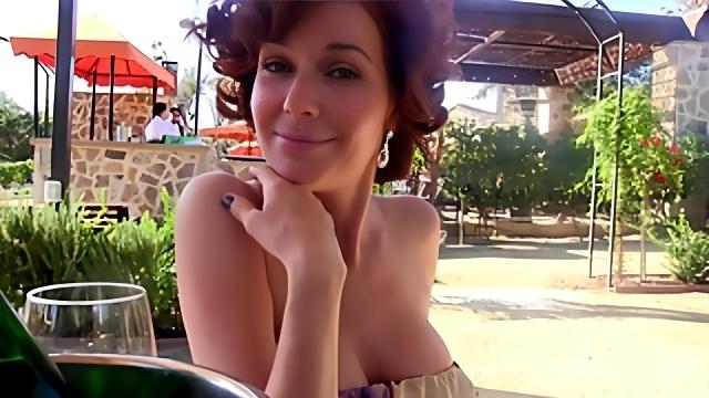 Outdoor interview with the experienced lady who has big titties