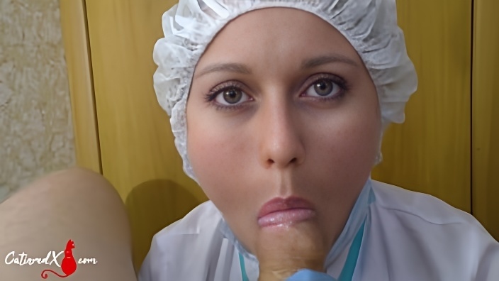 Horny Nurse in Rubber Gloves Handjob and Blowjob