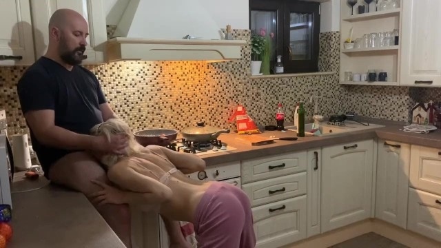 kitchen surprise camera action gag cum in mought